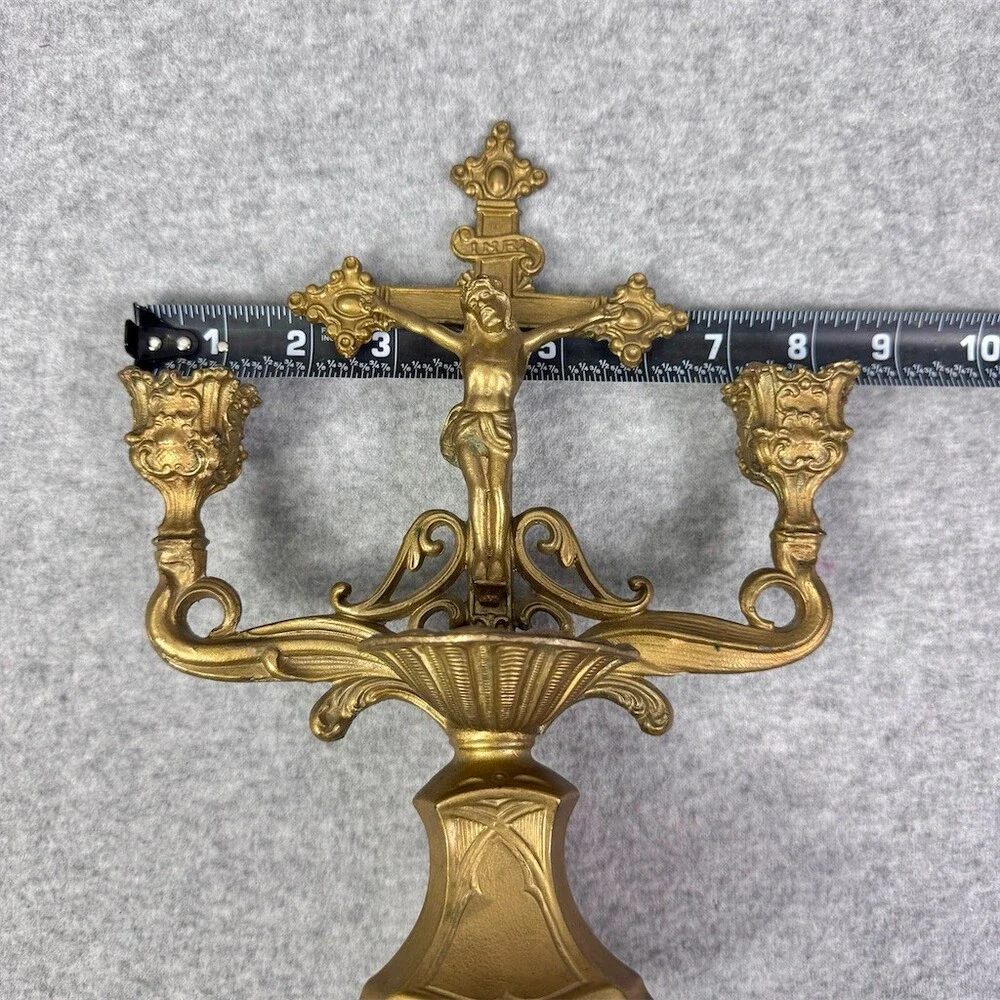 Vintage Crucifix Last Rites Altar Candelabra Double Taper Candle Holder